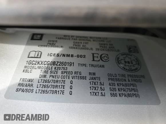 2011 Chevrolet Silverado 2500HD LT with VIN 1GC2KXCG0BZ260191, listed as a Copart auction lot 43340915 with Not provided miles and Salvage title. Bid and sale history available at DreamBid. Image 13.