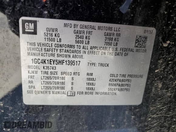 2017 Chevrolet Silverado 3500HD High Country с VIN 1GC4K1EY5HF139517, выставлен на аукционе Copart как лот 54121825 с пробегом 121 969 миль миль и Списание • Salvage title. История ставок и продаж доступна на DreamBid. Изображение 12.