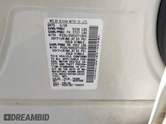 2009 Nissan Murano SL with VIN JN8AZ18W79W125262, listed as a IAAI auction lot 42802546 with 146,588 mi miles and . Bid and sale history available at DreamBid. Image 9.