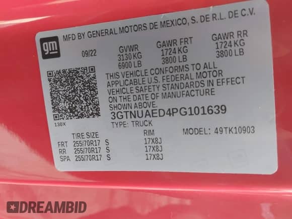 2023 GMC Sierra 1500 with VIN 3GTNUAED4PG101639, listed as a IAAI auction lot 43314884 with 18,312 mi miles and . Bid and sale history available at DreamBid. Image 9.
