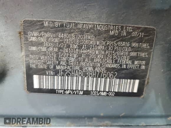 2011 Subaru Forester X with VIN JF2SHABC3BH776062, listed as a Copart auction lot 87313785 with 174,593 mi miles and Salvage title. Bid and sale history available at DreamBid. Image 13.