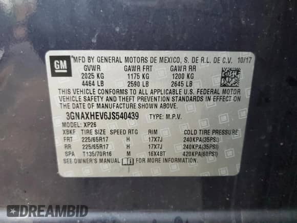 2018 Chevrolet Equinox LS with VIN 3GNAXHEV6JS540439, listed as a Copart auction lot 81704595 with Not provided miles and Salvage title. Bid and sale history available at DreamBid. Image 12.