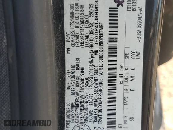 2017 Ford Fiesta S z VIN 3FADP4TJ8HM133547, wystawiony jako Copart lot #65141085 z przebiegiem 175 034 mil mil oraz Czysty tytuł • Clean title. Historia ofert i sprzedaży dostępna na DreamBid. Obrazek 12.