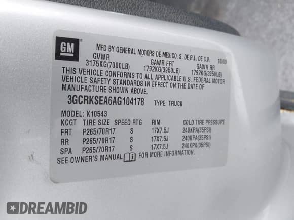 2010 Chevrolet Silverado 1500 LT z VIN 3GCRKSEA6AG104178, wystawiony jako IAAI lot #43034637 z przebiegiem 232 844 mil mil oraz . Historia ofert i sprzedaży dostępna na DreamBid. Obrazek 9.