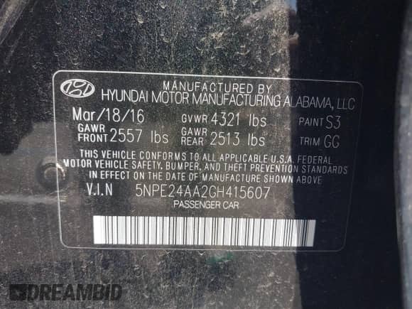 2016 Hyundai Sonata Eco with VIN 5NPE24AA2GH415607, listed as a IAAI auction lot 42738474 with 89,515 mi miles and . Bid and sale history available at DreamBid. Image 9.