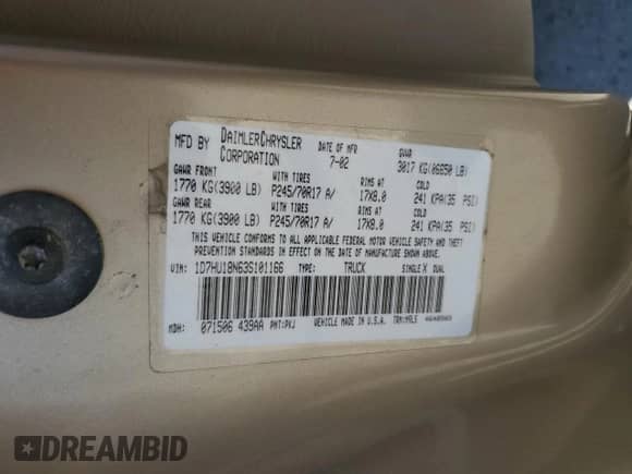 2003 Dodge 1500 ST z VIN 1D7HU18N63S101166, wystawiony jako Copart lot #68959365 z przebiegiem 130 358 mil mil oraz Szkoda całkowita • Salvage title. Historia ofert i sprzedaży dostępna na DreamBid. Obrazek 12.