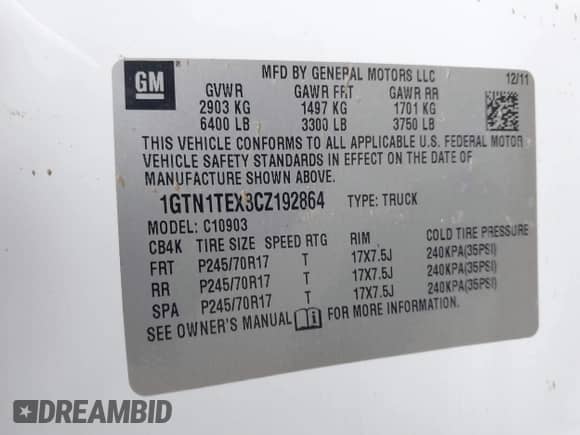 2012 GMC Sierra 1500 Work Truck z VIN 1GTN1TEX3CZ192864, wystawiony jako IAAI lot #41261478 z przebiegiem 159 578 mil mil oraz . Historia ofert i sprzedaży dostępna na DreamBid. Obrazek 9.