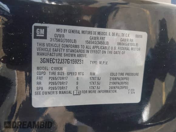 2007 Chevrolet Avalanche LTZ с VIN 3GNEC12J37G159231, выставлен на аукционе IAAI как лот 41853434 с пробегом 266 162 миль миль и . История ставок и продаж доступна на DreamBid. Изображение 9.