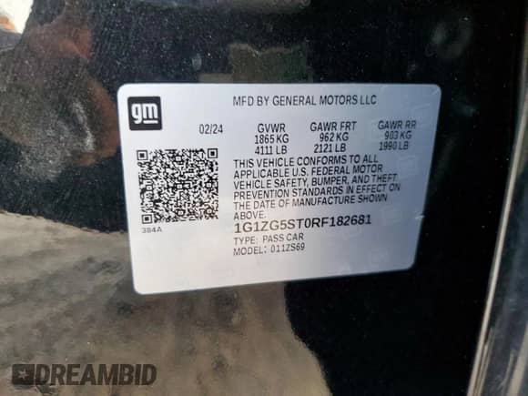 2024 Chevrolet Malibu RS с VIN 1G1ZG5ST0RF182681, выставлен на аукционе Copart как лот 84774335 с пробегом 19 609 миль миль и Списание • Salvage title. История ставок и продаж доступна на DreamBid. Изображение 13.