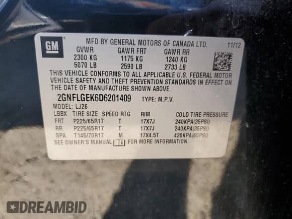 2013 Chevrolet Equinox LTZ with VIN 2GNFLGEK6D6201409, listed as a Copart auction lot 71417665 with 231,964 mi miles and Salvage title. Bid and sale history available at DreamBid. Image 14.