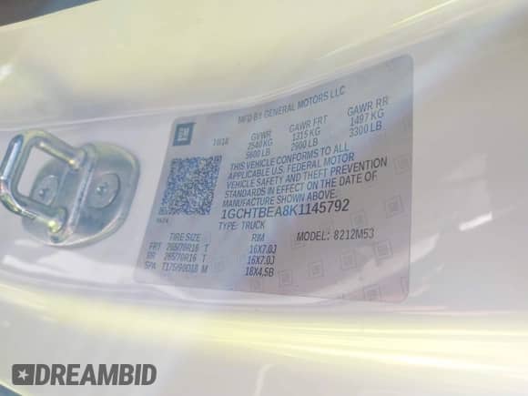2019 Chevrolet Colorado 4WD Work Truck с VIN 1GCHTBEA8K1145792, выставлен на аукционе IAAI как лот 41968371 с пробегом 107 924 миль миль и . История ставок и продаж доступна на DreamBid. Изображение 9.