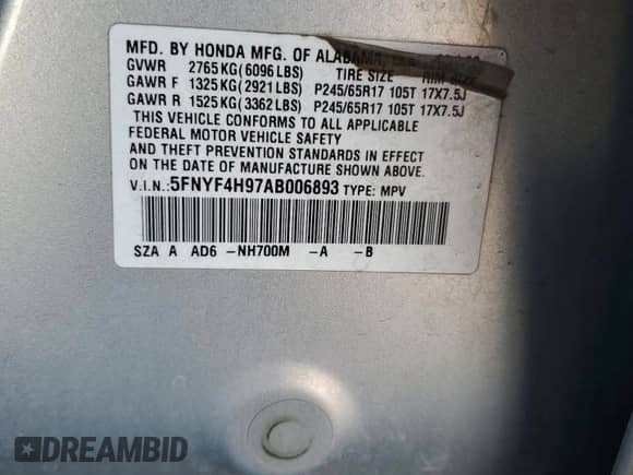 2010 Honda Pilot Touring with VIN 5FNYF4H97AB006893, listed as a Copart auction lot 82216215 with 237,897 mi miles and Salvage title. Bid and sale history available at DreamBid. Image 13.