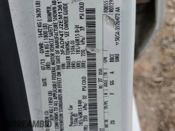 2014 Ford Fiesta S with VIN 3FADP4TJ2EM136178, listed as a Copart auction lot 59562955 with 84,601 mi miles and Salvage title. Bid and sale history available at DreamBid. Image 12.