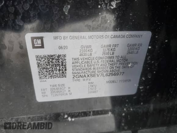 2020 Chevrolet Equinox LS z VIN 2GNAXSEV7L6256977, wystawiony jako Copart lot #89385955 z przebiegiem 89 960 mil mil oraz Szkoda całkowita • Salvage title. Historia ofert i sprzedaży dostępna na DreamBid. Obrazek 15.