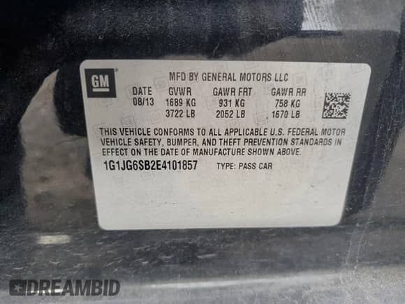 2014 Chevrolet Sonic RS with VIN 1G1JG6SB2E4101857, listed as a Copart auction lot 48791275 with 119,644 mi miles and Salvage title. Bid and sale history available at DreamBid. Image 15.