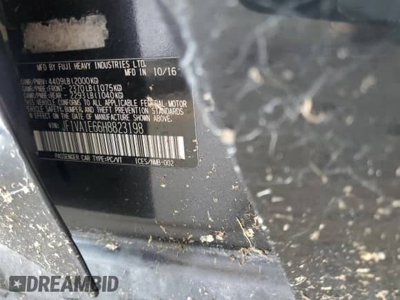 2017 Subaru WRX Premium with VIN JF1VA1E66H8823198, listed as a Copart auction lot 64948805 with 93,572 mi miles and Salvage title. Bid and sale history available at DreamBid. Image 12.