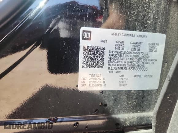 2025 Chevrolet TrailBlazer LT with VIN KL79MRSL5SB009935, listed as a Copart auction lot 82116175 with 20,725 mi miles and Non repairable. Bid and sale history available at DreamBid. Image 13.