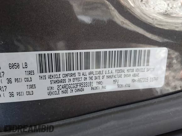 2015 Dodge Grand Caravan SXT с VIN 2C4RDGCG3FR533181, выставлен на аукционе IAAI как лот 43526332 с пробегом 207 953 миль миль и . История ставок и продаж доступна на DreamBid. Изображение 9.