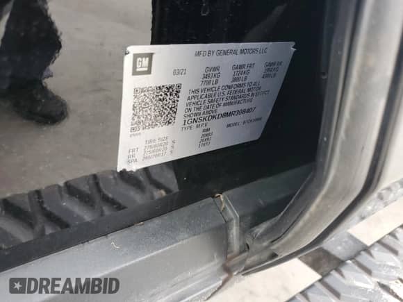 2021 Chevrolet Suburban Z71 с VIN 1GNSKDKD8MR308407, выставлен на аукционе Copart как лот 81198475 с пробегом 133 077 миль миль и Списание • Salvage title. История ставок и продаж доступна на DreamBid. Изображение 14.