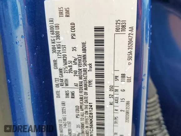 2022 Ford F-150 XL z VIN 1FTEW1C56NKE81241, wystawiony jako Copart lot #67978665 z przebiegiem 40 278 mil mil oraz Czysty tytuł • Clean title. Historia ofert i sprzedaży dostępna na DreamBid. Obrazek 13.