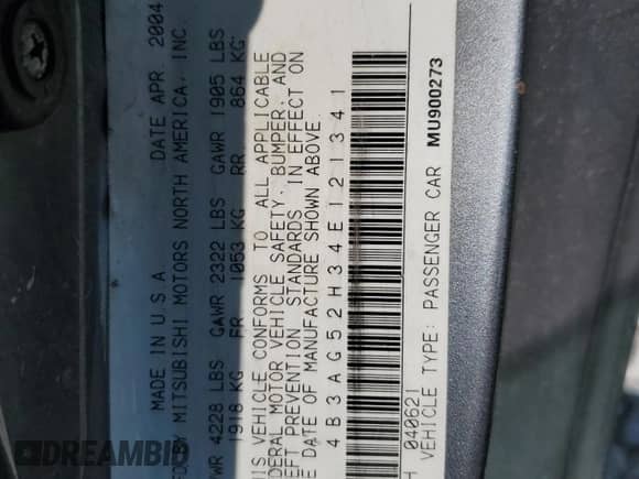2004 Dodge Stratus with VIN 4B3AG52H34E121341, listed as a Copart auction lot 58497634 with 169,534 mi miles and Salvage title. Bid and sale history available at DreamBid. Image 12.