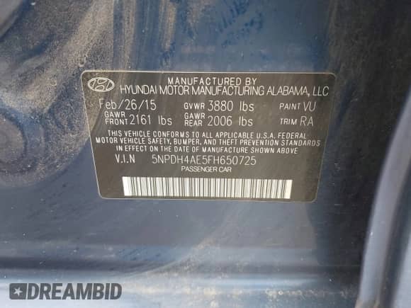 2015 Hyundai Elantra SE с VIN 5NPDH4AE5FH650725, выставлен на аукционе IAAI как лот 42194977 с пробегом 160 383 миль миль и . История ставок и продаж доступна на DreamBid. Изображение 9.