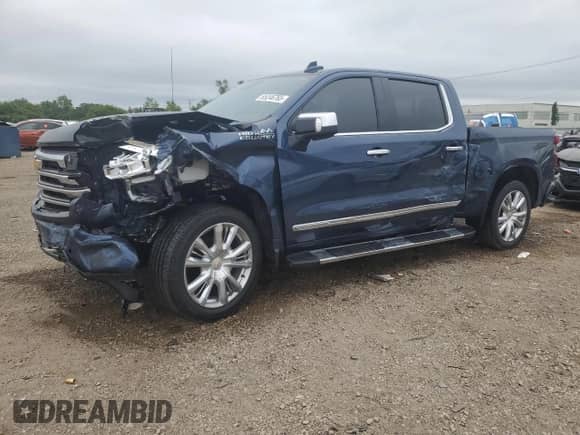 2023 Chevrolet Silverado 1500 High Country with VIN 1GCUDJE82PZ241915, listed as a Copart auction lot 65246765 with 61,743 mi miles and Salvage title. Bid and sale history available at DreamBid. Image 1.