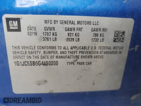 2016 Chevrolet Sonic LT z VIN 1G1JC5SB6G4150200, wystawiony jako Copart lot #86660004 z przebiegiem 63 914 mil mil oraz Szkoda całkowita • Salvage title. Historia ofert i sprzedaży dostępna na DreamBid. Obrazek 12.