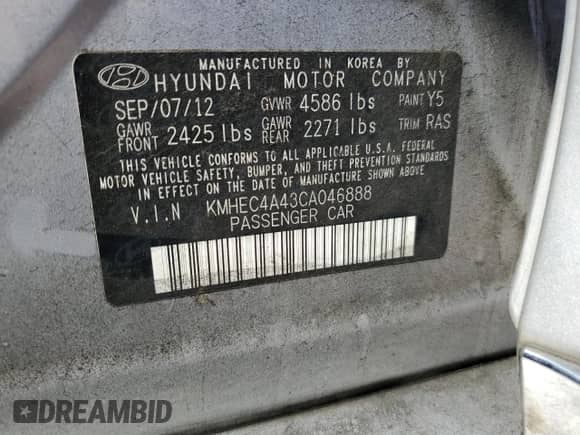 2012 Hyundai Sonata Hybrid with VIN KMHEC4A43CA046888, listed as a Copart auction lot 82755405 with 156,935 mi miles and Clean title. Bid and sale history available at DreamBid. Image 12.