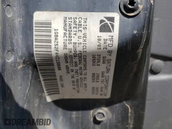 2004 Saturn ION ION 2 с VIN 1G8AZ52F44Z138600, выставлен на аукционе Copart как лот 51786065 с пробегом 246 568 миль миль и Списание • Salvage title. История ставок и продаж доступна на DreamBid. Изображение 12.