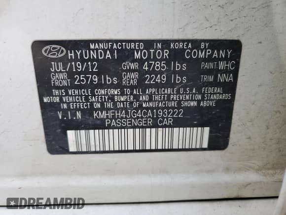 2012 Hyundai Azera с VIN KMHFH4JG4CA193222, выставлен на аукционе Copart как лот 77207034 с пробегом 150 634 миль миль и Списание • Salvage title. История ставок и продаж доступна на DreamBid. Изображение 12.