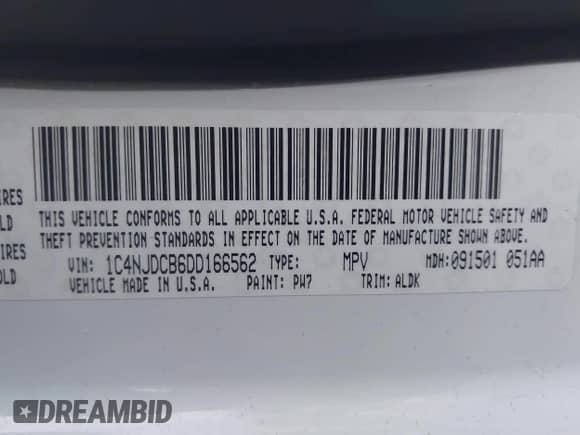 2013 Jeep Compass Limited z VIN 1C4NJDCB6DD166562, wystawiony jako IAAI lot #41059717 z przebiegiem 91 188 mil mil oraz . Historia ofert i sprzedaży dostępna na DreamBid. Obrazek 9.