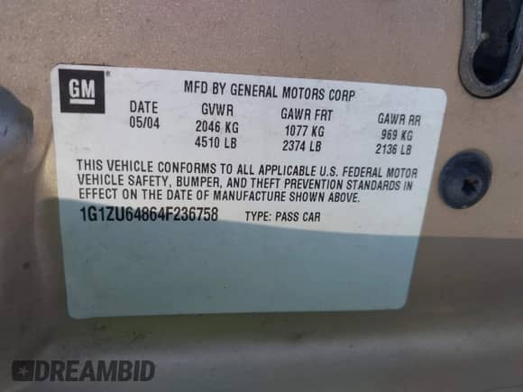 2004 Chevrolet Malibu Maxx LT с VIN 1G1ZU64864F236758, выставлен на аукционе IAAI как лот 43376953 с пробегом 192 816 миль миль и . История ставок и продаж доступна на DreamBid. Изображение 9.