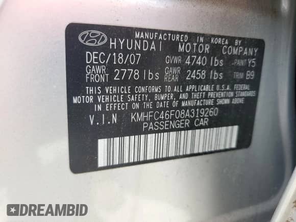 2008 Hyundai Azera Limited z VIN KMHFC46F08A319260, wystawiony jako Copart lot #70887225 z przebiegiem 76 313 mil mil oraz Szkoda całkowita • Salvage title. Historia ofert i sprzedaży dostępna na DreamBid. Obrazek 12.