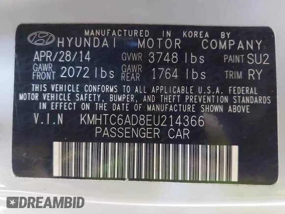 2014 Hyundai Veloster с VIN KMHTC6AD8EU214366, выставлен на аукционе IAAI как лот 43172007 с пробегом 81 722 миль миль и . История ставок и продаж доступна на DreamBid. Изображение 9.