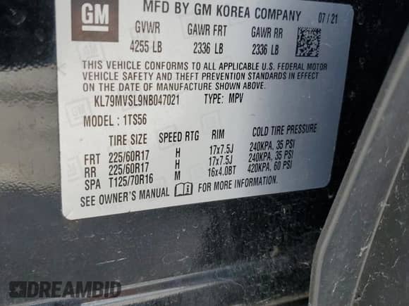 2022 Chevrolet TrailBlazer ACTIV with VIN KL79MVSL9NB047021, listed as a Copart auction lot 61998635 with 116,791 mi miles and Salvage title. Bid and sale history available at DreamBid. Image 14.