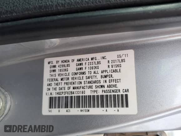2011 Honda Accord SE с VIN 1HGCP2F62BA133180, выставлен на аукционе Copart как лот 71851885 с пробегом 115 856 миль миль и Списание • Salvage title. История ставок и продаж доступна на DreamBid. Изображение 12.