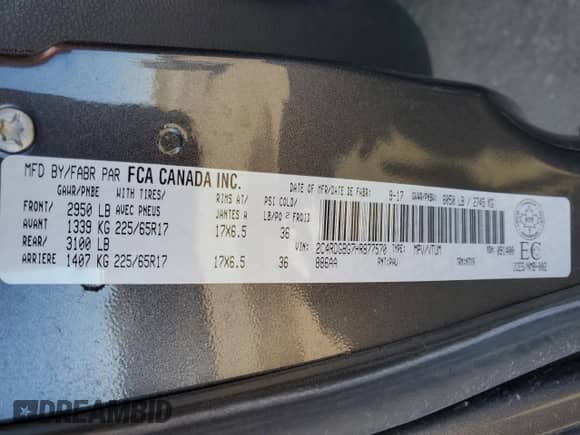 2017 Dodge Grand Caravan SE Plus with VIN 2C4RDGBG7HR877570, listed as a Copart auction lot 84205855 with 135,304 mi miles and Salvage title. Bid and sale history available at DreamBid. Image 14.