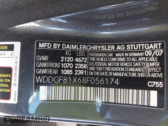 2008 Mercedes-Benz C 300 Sport with VIN WDDGF81X68F056174, listed as a IAAI auction lot 43519467 with 153,383 mi miles and . Bid and sale history available at DreamBid. Image 9.