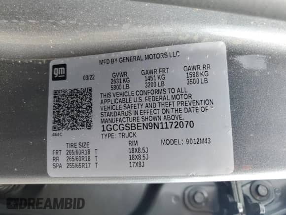 2022 Chevrolet Colorado 2WD Work Truck z VIN 1GCGSBEN9N1172070, wystawiony jako Copart lot #64903605 z przebiegiem 53 398 mil mil oraz Szkoda całkowita • Salvage title. Historia ofert i sprzedaży dostępna na DreamBid. Obrazek 12.
