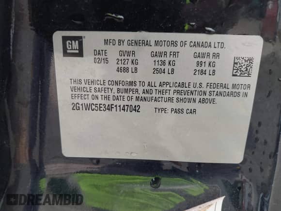2015 Chevrolet Impala LTZ with VIN 2G1WC5E34F1147042, listed as a IAAI auction lot 43009171 with 183,779 mi miles and . Bid and sale history available at DreamBid. Image 9.