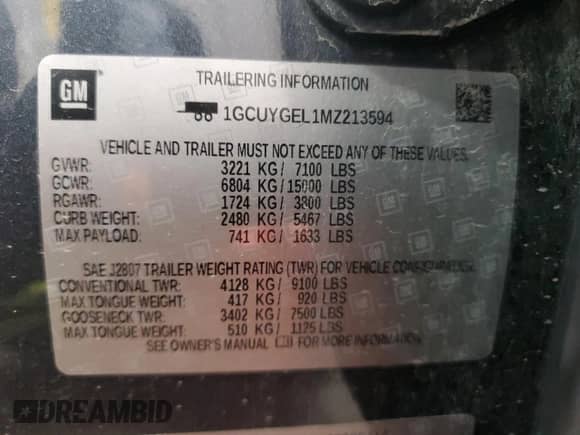 2021 Chevrolet Silverado 1500 LTZ с VIN 1GCUYGEL1MZ213594, выставлен на аукционе Copart как лот 68698665 с пробегом 74 857 миль миль и Списание • Salvage title. История ставок и продаж доступна на DreamBid. Изображение 13.