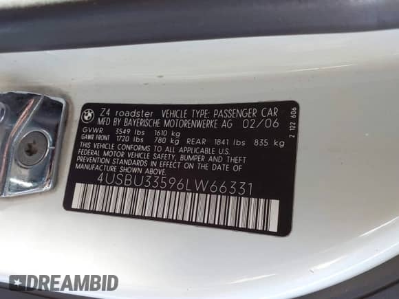 2006 BMW Z4 3.0i с VIN 4USBU33596LW66331, выставлен на аукционе IAAI как лот 41608940 с пробегом 122 838 миль миль и . История ставок и продаж доступна на DreamBid. Изображение 9.