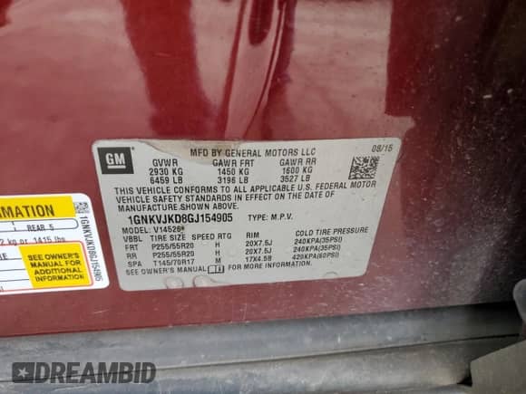 2016 Chevrolet Traverse LTZ с VIN 1GNKVJKD8GJ154905, выставлен на аукционе Copart как лот 55832025 с пробегом 201 434 миль миль и Чистый • Clean title. История ставок и продаж доступна на DreamBid. Изображение 12.