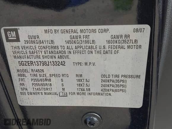 2008 Saturn Outlook XE с VIN 5GZER13798J133242, выставлен на аукционе IAAI как лот 43282690 с пробегом 212 076 миль миль и . История ставок и продаж доступна на DreamBid. Изображение 9.