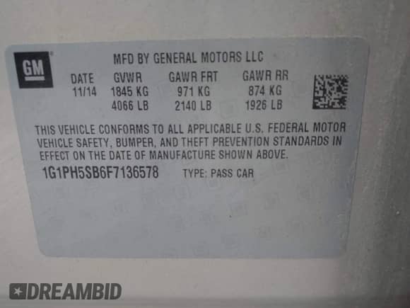 2015 Chevrolet Cruze ECO с VIN 1G1PH5SB6F7136578, выставлен на аукционе IAAI как лот 43146534 с пробегом 181 962 миль миль и . История ставок и продаж доступна на DreamBid. Изображение 9.