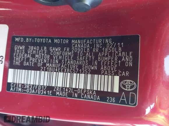 2011 Toyota Corolla S z VIN 2T1BU4EEXBC571352, wystawiony jako IAAI lot #43389164 z przebiegiem 88 863 mil mil oraz . Historia ofert i sprzedaży dostępna na DreamBid. Obrazek 9.