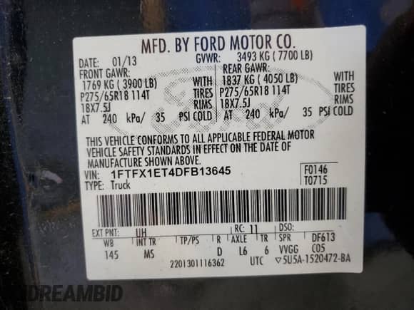 2013 Ford F-150 XL с VIN 1FTFX1ET4DFB13645, выставлен на аукционе Copart как лот 68397145 с пробегом 184 408 миль миль и Чистый • Clean title. История ставок и продаж доступна на DreamBid. Изображение 12.