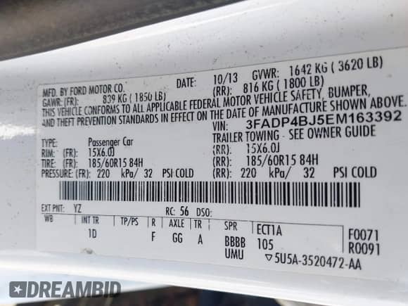 2014 Ford Fiesta SE с VIN 3FADP4BJ5EM163392, выставлен на аукционе IAAI как лот 41966420 с пробегом 167 826 миль миль и . История ставок и продаж доступна на DreamBid. Изображение 9.