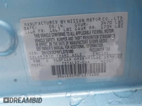 2015 Nissan Note S с VIN 3N1CE2CP0FL375100, выставлен на аукционе IAAI как лот 43395936 с пробегом 112 431 миль миль и . История ставок и продаж доступна на DreamBid. Изображение 9.